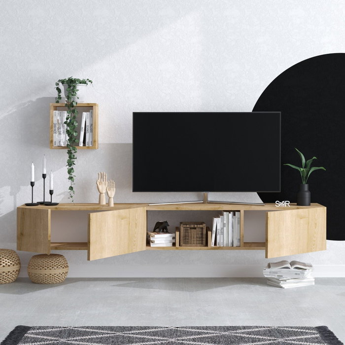 Hanah Home Mueble TV Roble Zafiro 180cm Ancho, Estante Pared 25cm, Cómoda 50cm